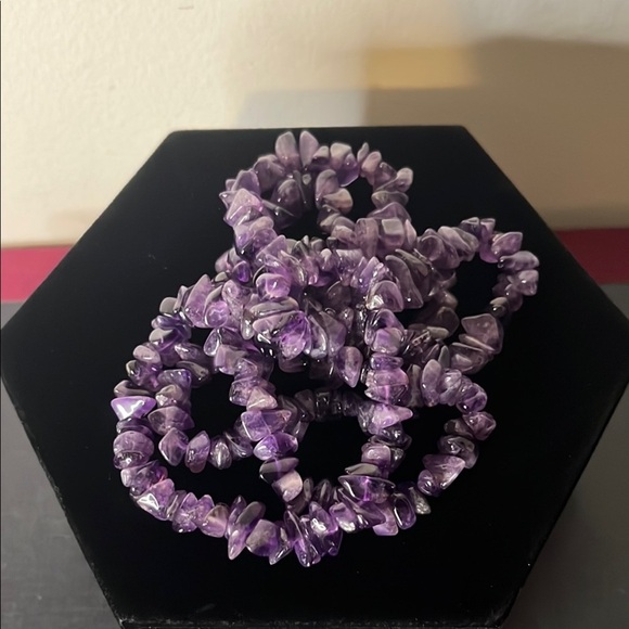 Genuine Purple Polished Amethyst Chip Stone Opera Necklace 18'' - Picture 2 of 5